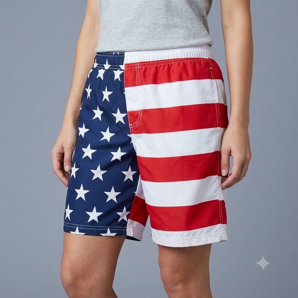OP OB26732K Swim Trunks Boys Size 18 XXL American Flag Stars Stripes EUC